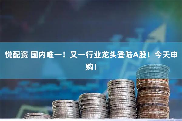 悦配资 国内唯一！又一行业龙头登陆A股！今天申购！